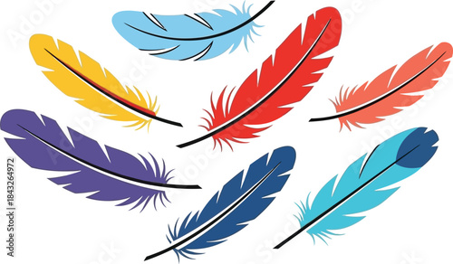 Colorful feathers arranged in a circular design showcasing vibrant hues on transparent background