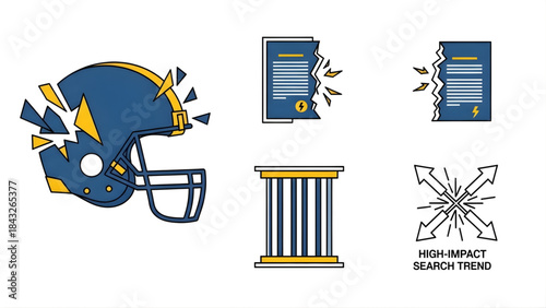 Vector illustrations representing high-impact information trends, data disruption, and the shattering of traditional concepts in digital communication