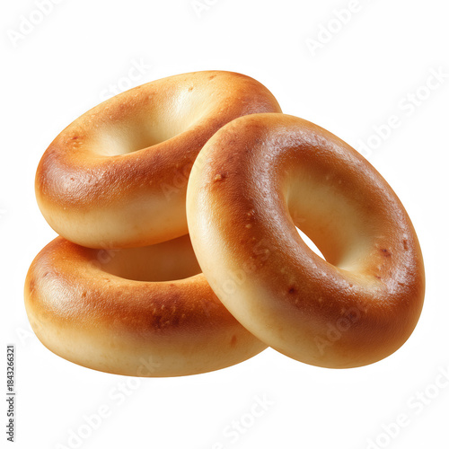 Three plain mini bagels isolated on transparent background