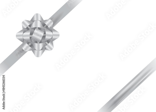 Diagonal Silver Ribbon with Bow on White
