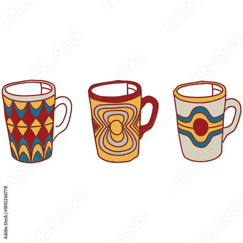 three cups of coffee different style cup set 