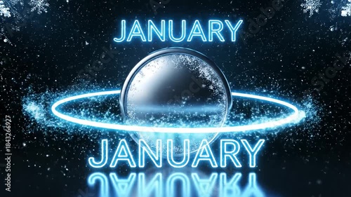 January Month Celebration with Winter Theme and Neon Effects.