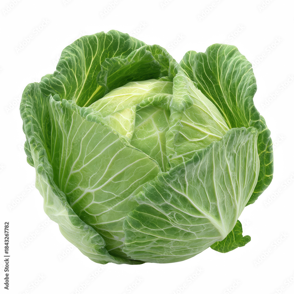 Obraz premium Fresh whole green cabbage isolated on transparent background