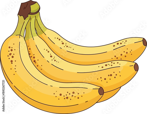 A vibrant cartoon illustration of a bunch of ripe bananas on transparent background