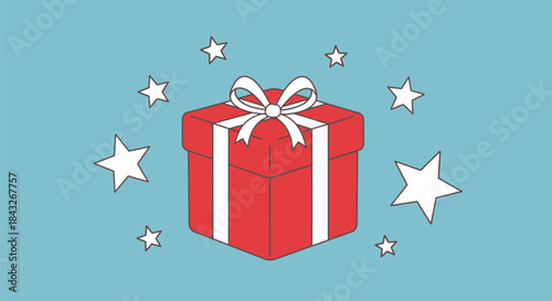 Red gift box with white ribbon and stars on a blue background perfect for birthdays christmas or any special occasion celebration design