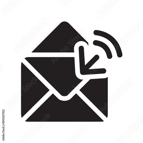 Envelope with Download Arrow in Minimalist Design, Black and White Color Scheme, Simple Flat Style for App Icon