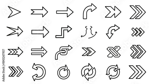 Diverse Collection of Arrow Icons and Symbols for Direction and Navigation