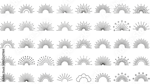 Collection of Sunburst and Rays Icons Representing Sunrise and Light Effects