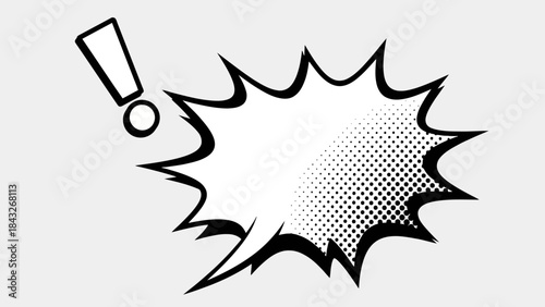 Explosive Comic Book Speech Bubble with Exclamation Mark and Halftone Pattern