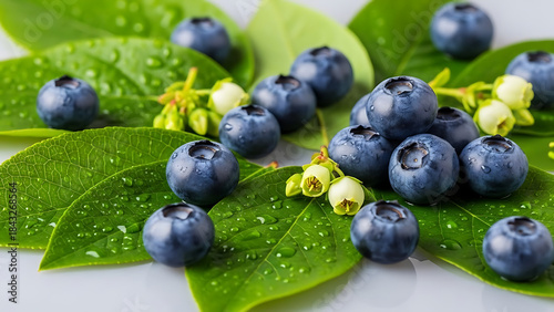 Fresh blueberries on leaves
