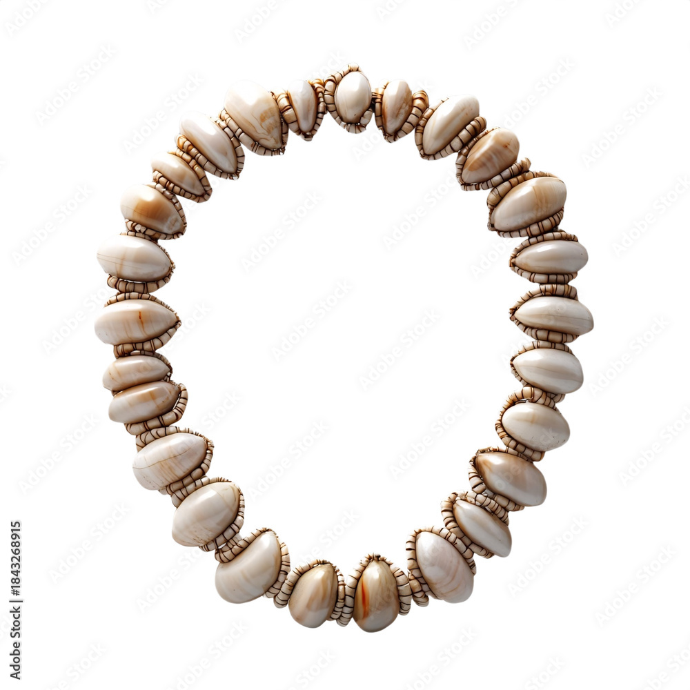 Obraz premium Front view of a Maasai layered leather and bead necklace floating in the air, studio shot, isolated on a white transparent background