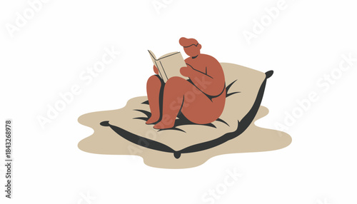 Minimalist Person Reading Book on Floor Cushion