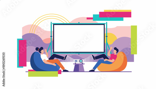 Casual Viewers Watching Content on Big Projector Screen