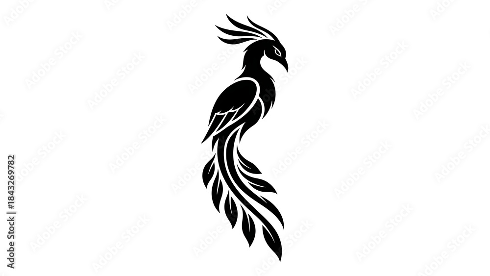 Obraz premium Elegant Black Phoenix Silhouette Tribal Tattoo Design.