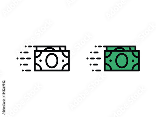 Fast money transaction icon set line and color design digital transfer payment cash remittance salary vector illustration