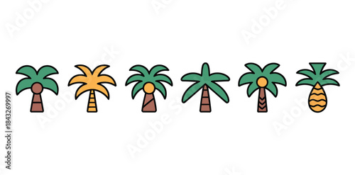 Palm tree icon set tropical summer plant symbols collection different styles vacation travel beach nature vector graphic
