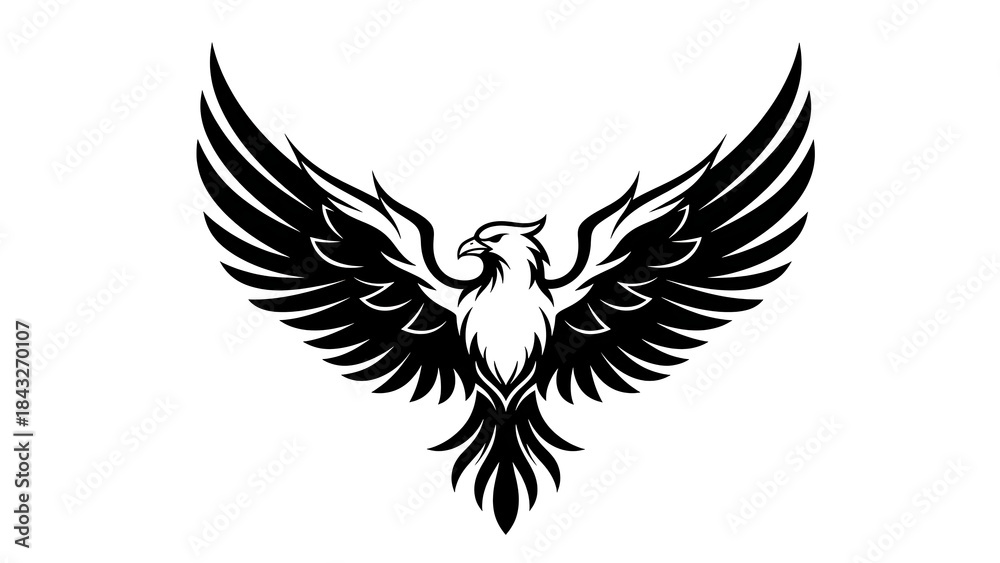 Fototapeta premium Stylized Black and White Eagle Emblem with Wings Spread Wide.