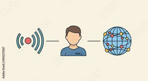 Person Connecting to Global Network via Wireless Signal.