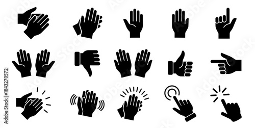 Hands icons vector. Applause symbol. Click icon.  Symbols of gesture arms. Hands with different gestures and positions. Vector