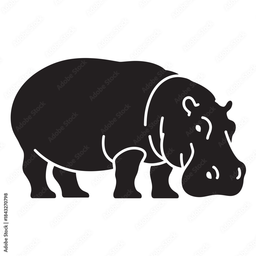 Fototapeta premium Zoo animal hippo symbol for wildlife apps and childrens design, flat vector icon