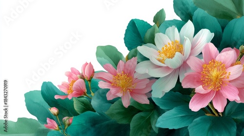 A close-up shot of beautiful pink and white lotus flowers and green leaves, perfect for illustrating the concept of natural beauty