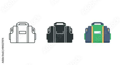 Different styles of luggage bag illustration set