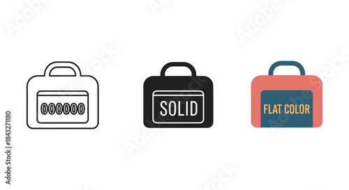 Different style of briefcase icon set