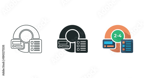 Database icon set with various design elements