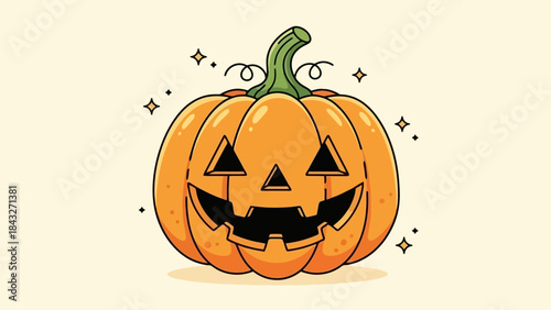 Halloween Jack O Lantern Pumpkin Illustration with Sparkles and Swirls