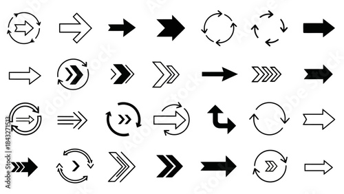Collection of Diverse Arrow Icons and Symbols in Various Styles and Directions