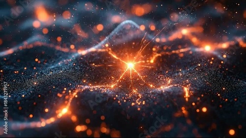 Abstract glowing particles creating dynamic waves in space