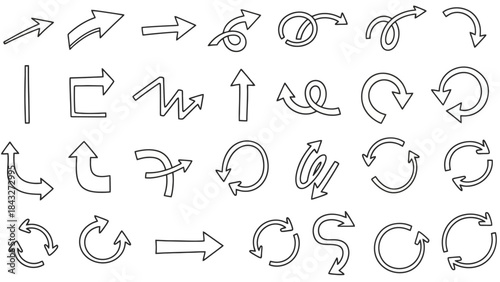 Collection of Hand Drawn Arrow Icons in Outline Style for Design Projects