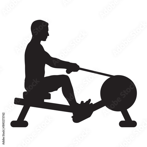 Fitness workout rowing machine icon for gym app and sport training ui, silhouette vector