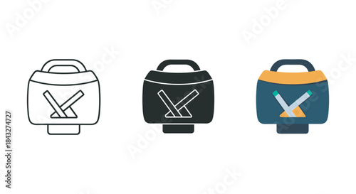 Lunch box icon set with utensils