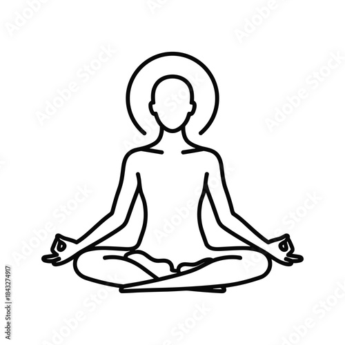 Person meditating in lotus position with aura