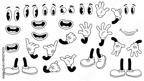 Retro Cartoon Character Parts Vector Illustration