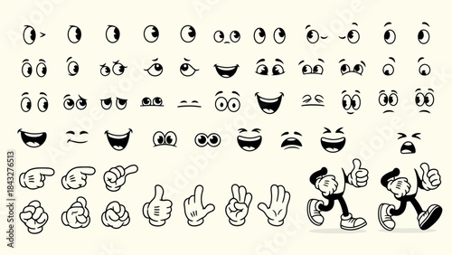 Cartoon Character Parts Vector Illustration Set