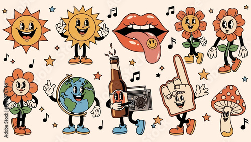 Retro Cartoon Character Vector Illustration Collection