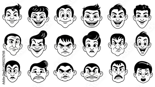 Retro Cartoon Character Faces Vector Collection