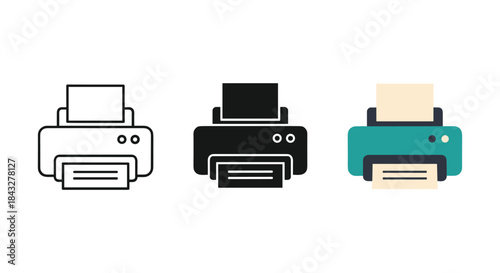 Printer icons set in different colors and styles