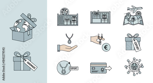Global E-commerce Shipping and Gift Delivery Icons Collection.