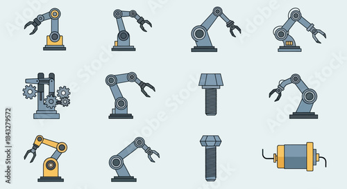 Robotic Arms and Industrial Components: A Collection of Automated Machinery Elements.