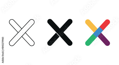 Three different x symbols in various colors and styles