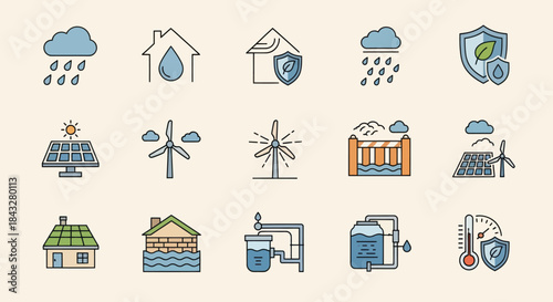 Collection of Eco-Friendly Technology and Sustainable Living Icons.