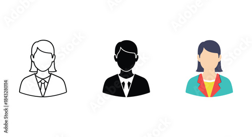 Three business professionals illustrated in different styles