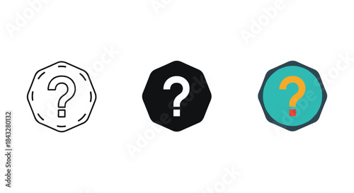 Set of question mark icons in different colors and styles