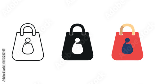 Handbag icon set with different color variations