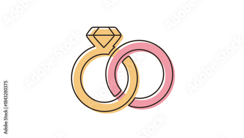 Two Intertwined Wedding Rings with Diamond Engagement Ring.