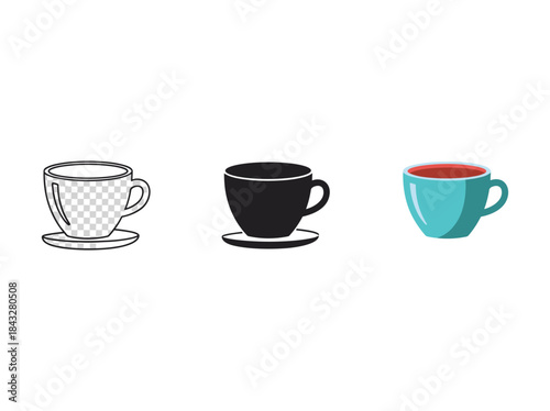Different coffee cup designs on white background