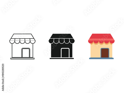 Various storefront illustrations with different awnings and doors